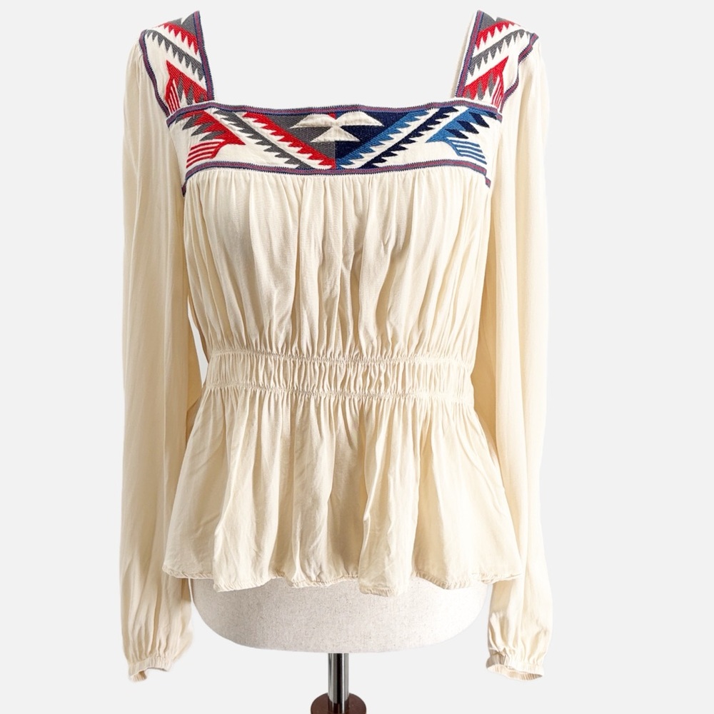 Ariat Chimayo Jacquard Embroidered Peplum Top in Buttercream - Size Large - Picture 2 of 8